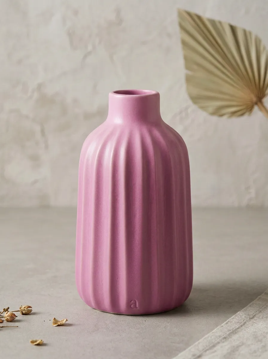 Relaxed Minimalist Ribbed Ceramic Table Vase
