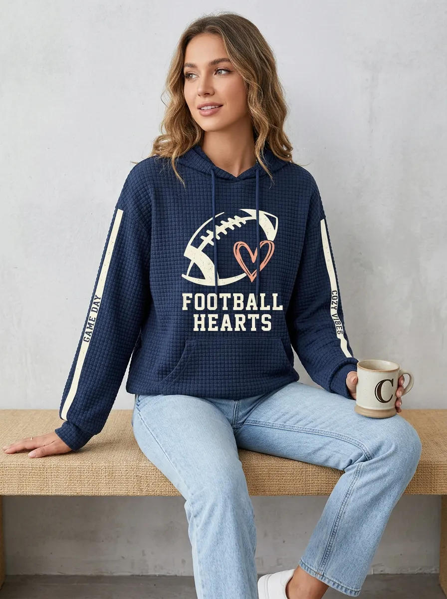 Women's Versatile Gridiron Heart Ball Game Day Graphic Hoodie
