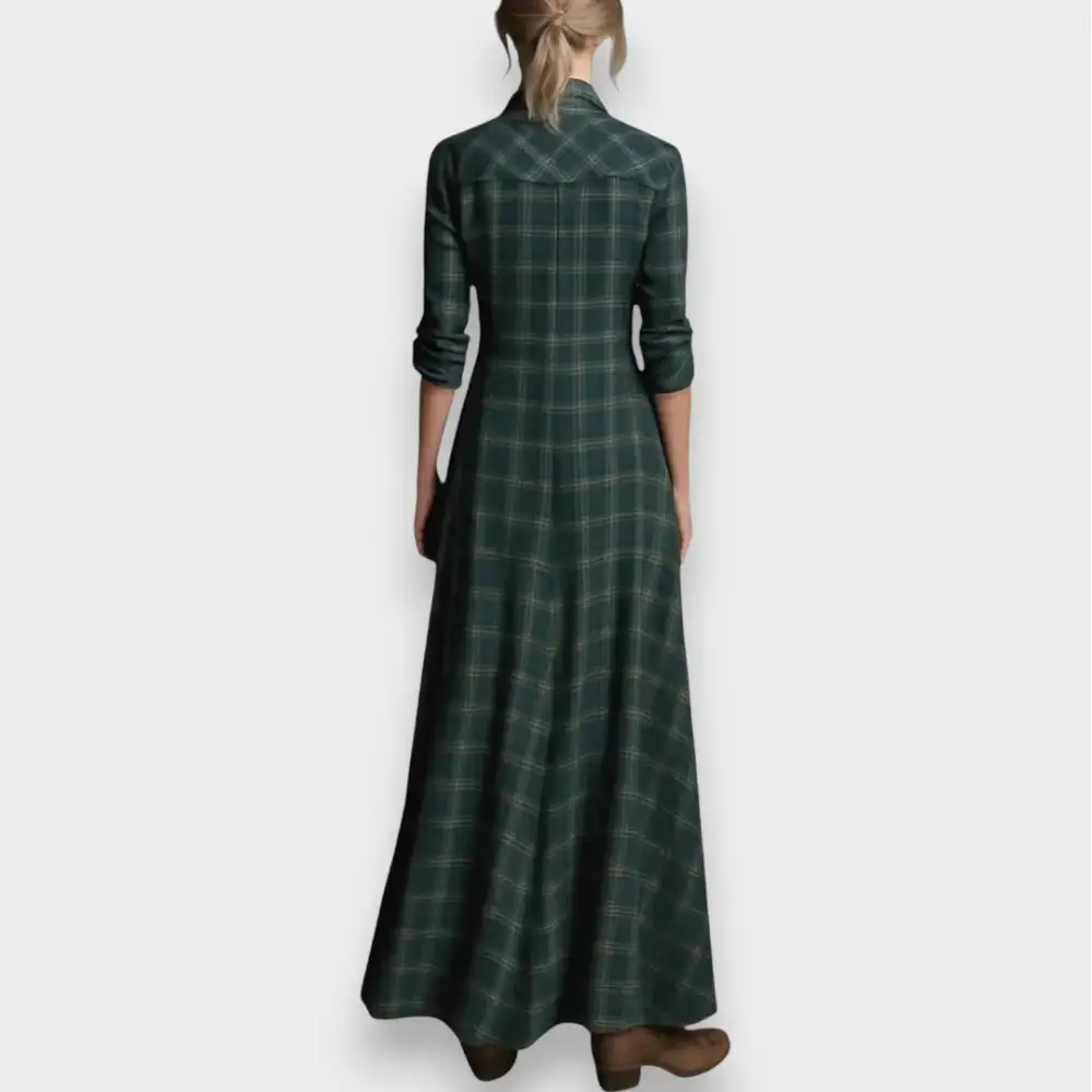 Pocket Detail Shirt Style Check Pattern Casual Dress