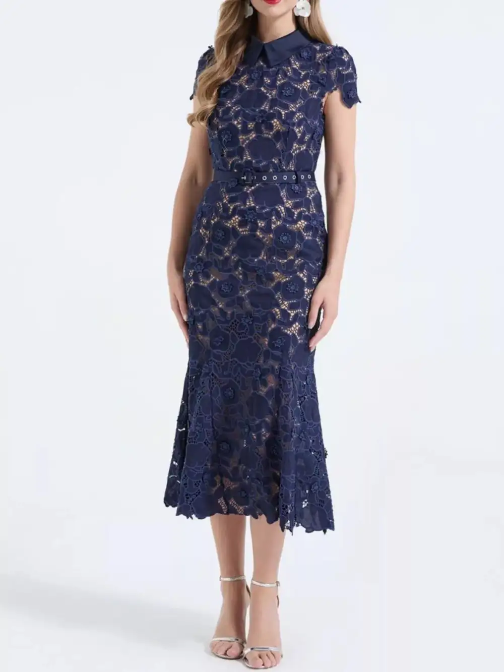 Lace Short Sleeve Midi Dress