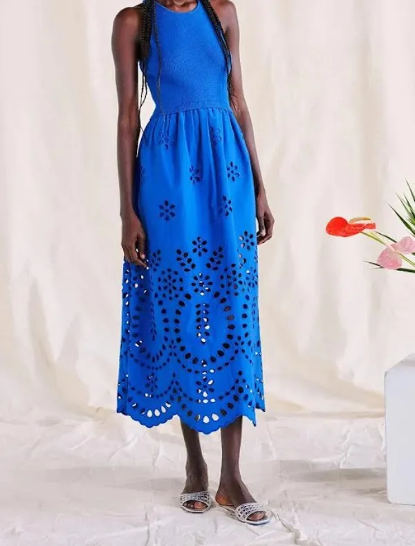 Knit and Eyelet Midi Dress