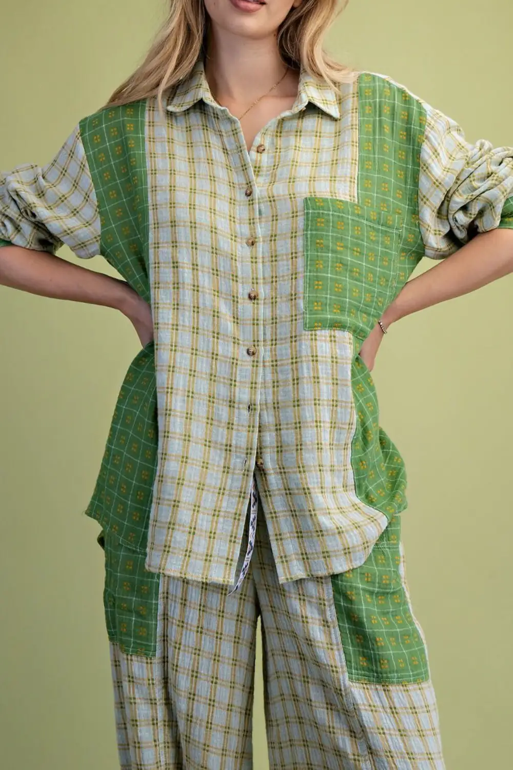 Plaid Button Front Collared Oversized Shirt