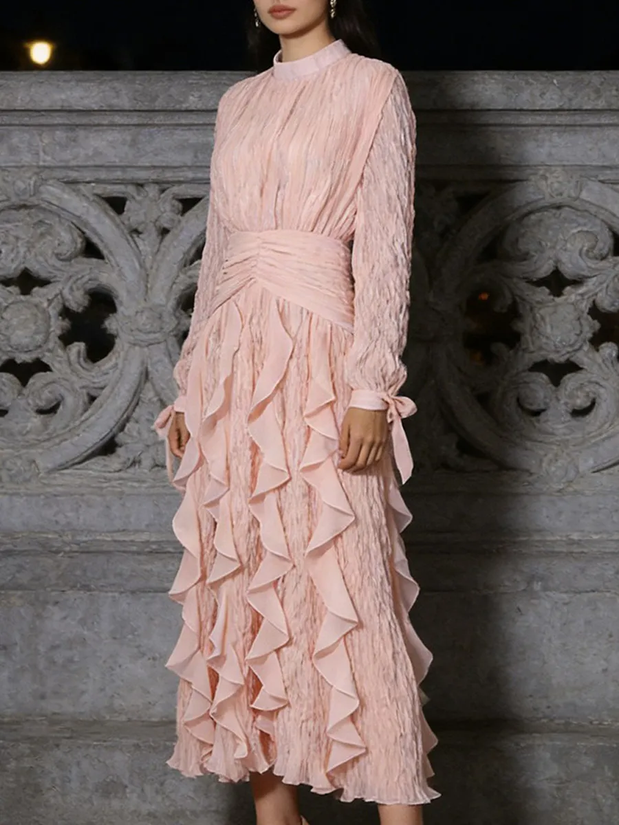 Noelle Pleated Chiffon Ruffled Maxi Dress