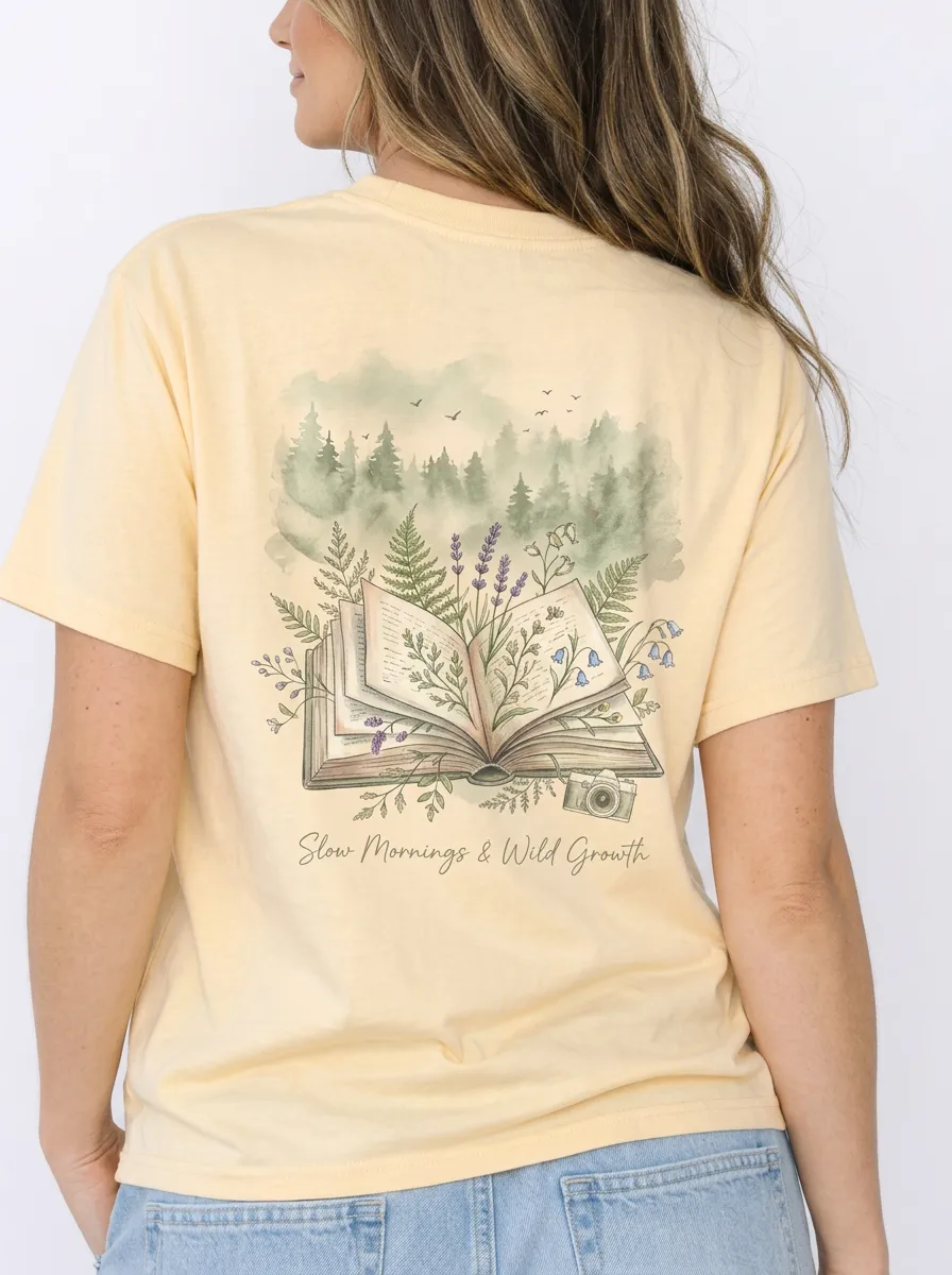 Women's Book Lover Nature Forest Floral Printed T-shirt