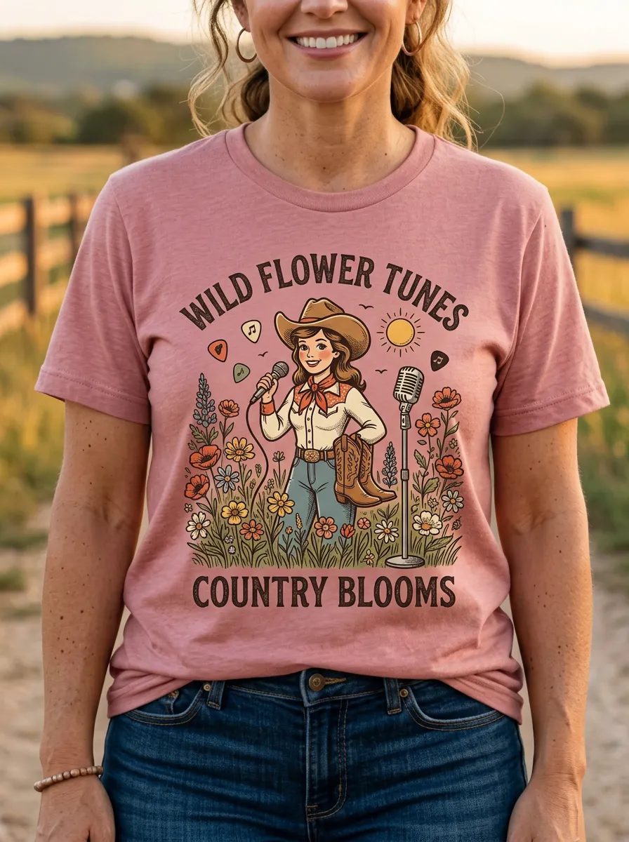 Cowgirl Floral Country Music Graphic T-Shirt