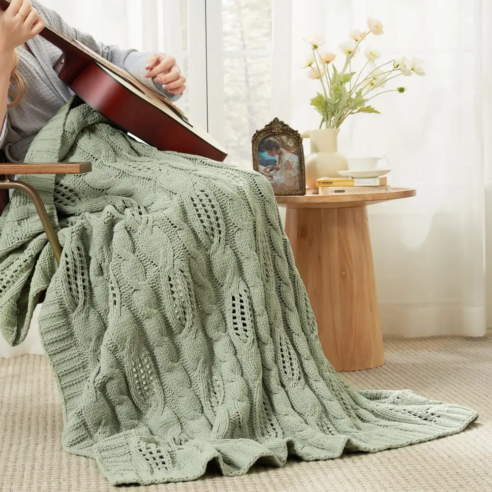 Chenille Cable-Knit Throw Blanket