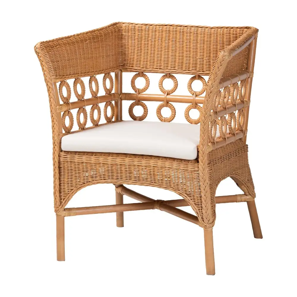 Braided Rattan Padded Accent Chair