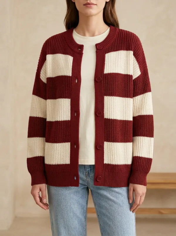Everyday Layered Rugby Striped Knit Cardigan
