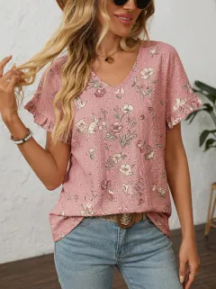 Rabbit Floral Nature Women's Loose Printed Blouse