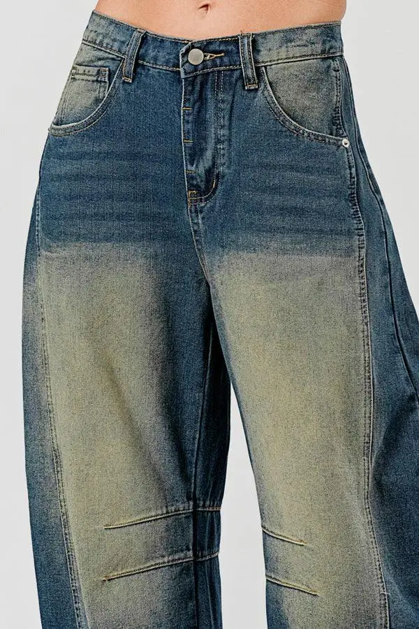 Relaxed Mid Rise Barrel Denim Pants