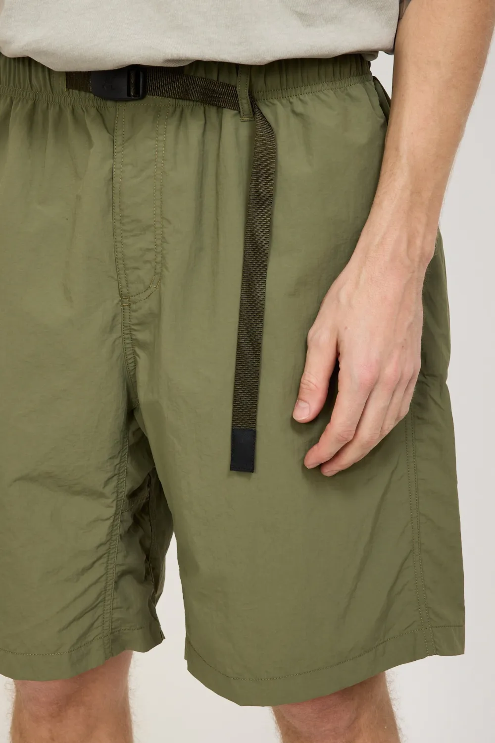 Olive Green Nylon Loose Fit Shorts