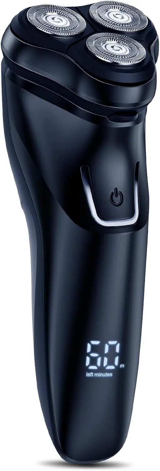 Electric Razor for Men Waterproof: 5D Floating Rotary Shaver for Travel Wet or Dry - 𝐒𝐞𝐧𝐬𝐢𝐭𝐢𝐯𝐞 𝐒𝐤𝐢𝐧 𝐂𝐚𝐫𝐞, USB Fast Charging, Stainless Steel Blades, Pop-up Trimmer Chic Black