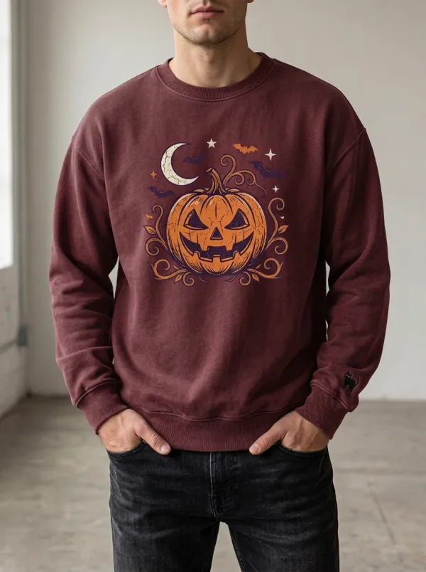 Men's Halloween Pumpkin Moon Bats Sweatshirt