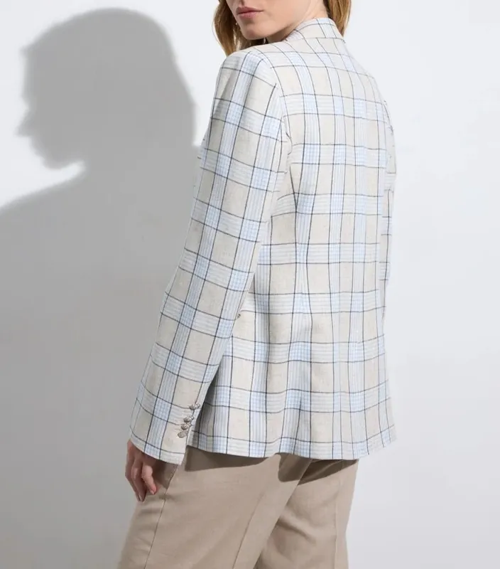 Linen Cotton Collared Button-Front Blazer