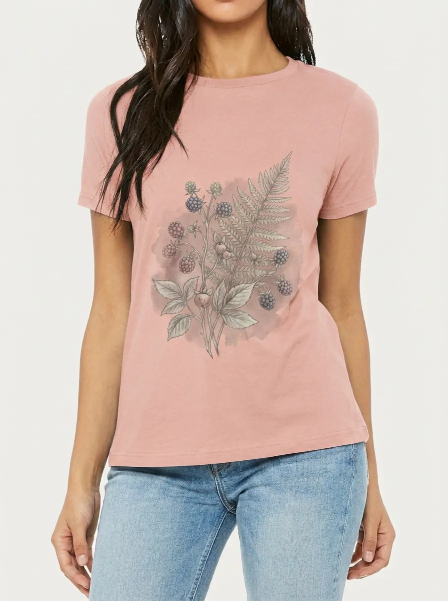 Women's Botanical Nature Lover Fern Blackberry Printed T-shirt