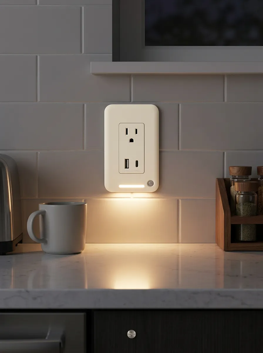 Rounded-Corner Motion Sensor Warm Light Printed LED Outlet Cover