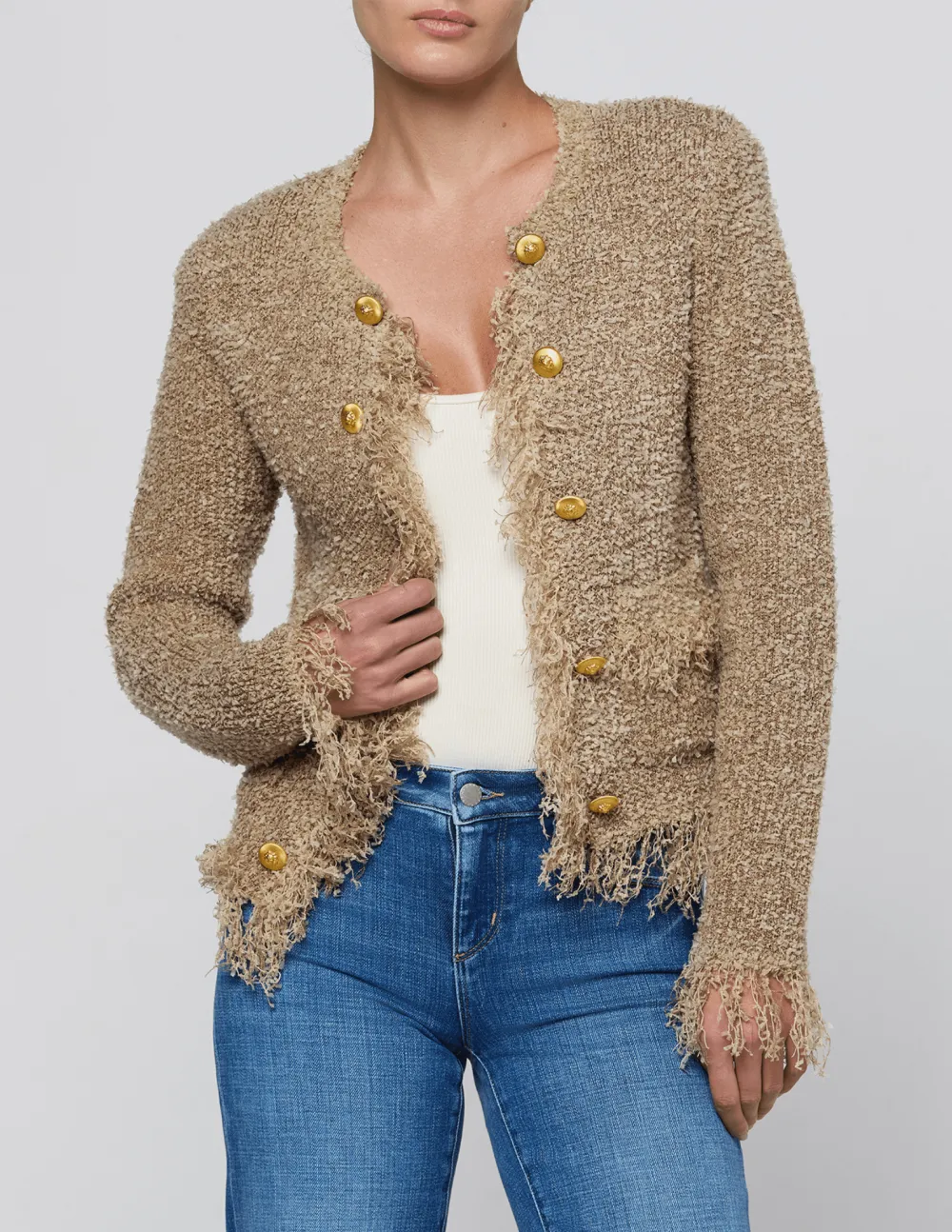 Wool Silk-Blend Button-Front Slim-Fit Cardigan