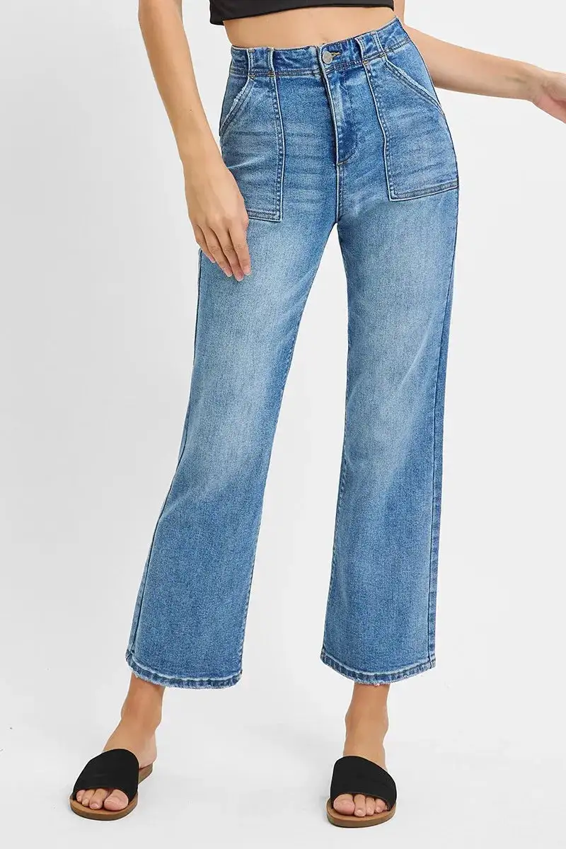 Frayed Hem Ruffled Denim Jeans