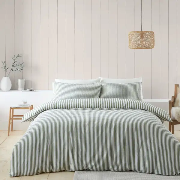 Modern Bedroom Reversible Stripe Linen Duvet Cover Set