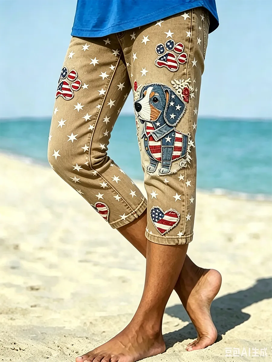 Women's Retro Independence Day Flag Printed Leggings