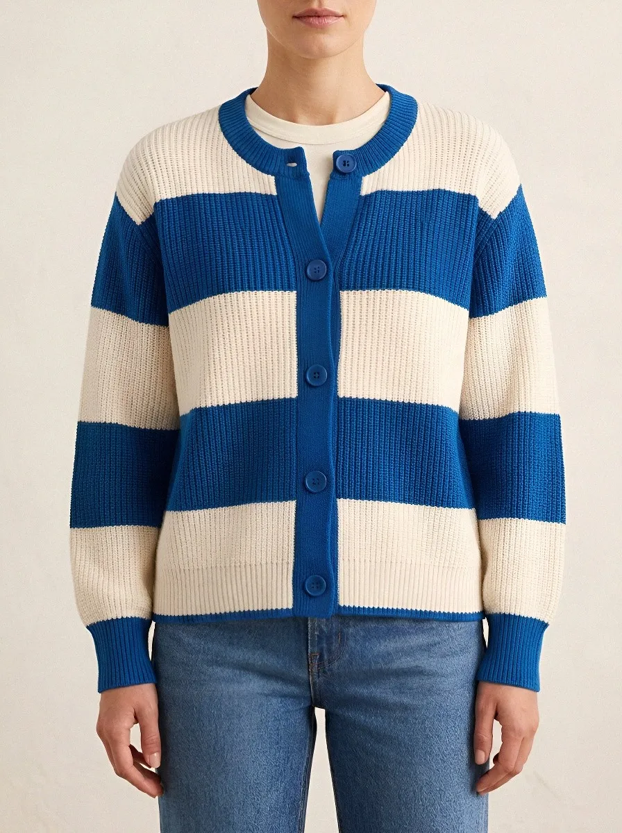 Soft Knit Distinctive Rugby Striped Knit Cardigan