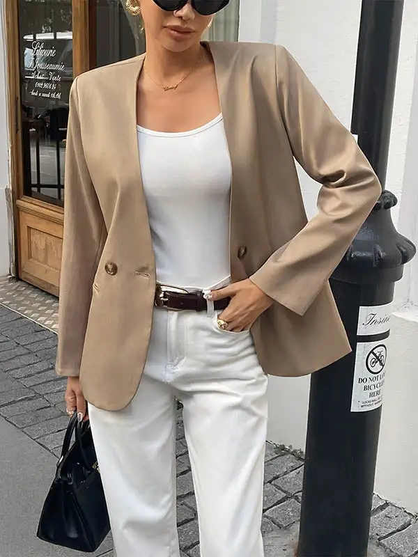 Long Sleeve Relaxed Button Front Solid Color Split Blazer Everyday