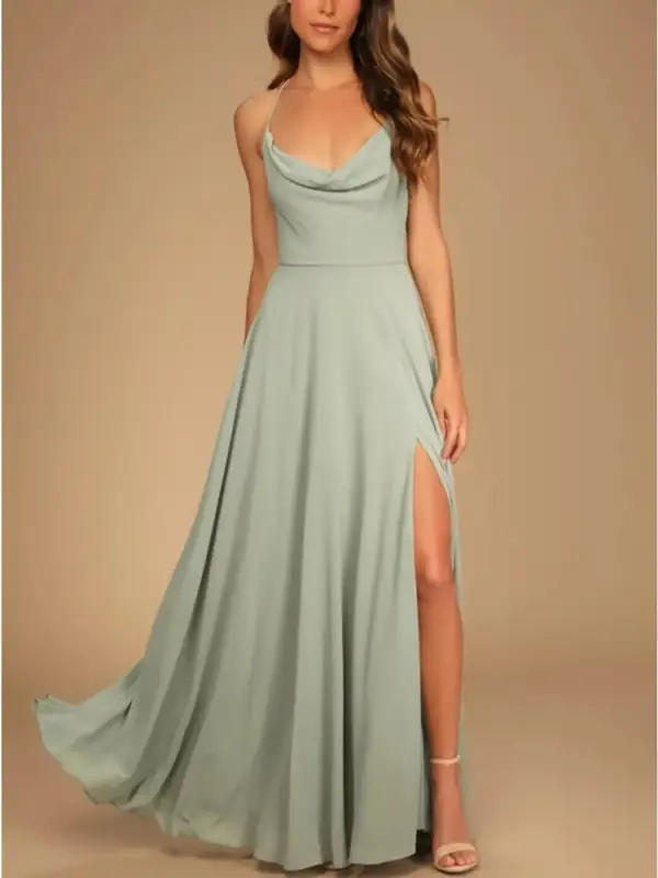 Relaxed Slit Cowl Neck Maxi Dress