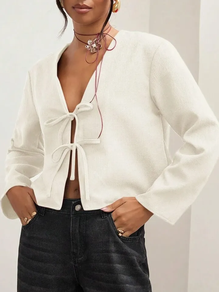Beige Tie Front Blazer