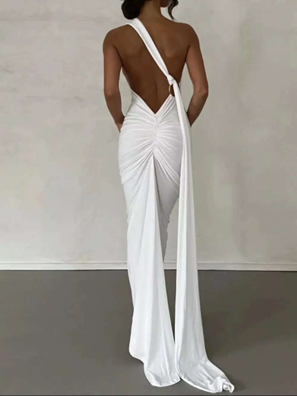 Backless One Shoulder Ruched Bodycon Maxi Dress