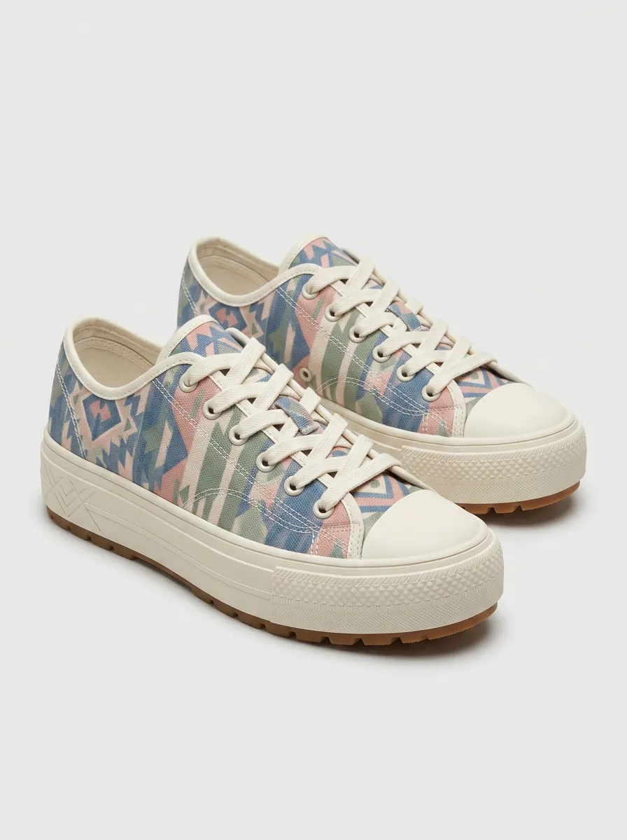 Women's Boho Style Geometric Pattern Printed Platform Sneakers