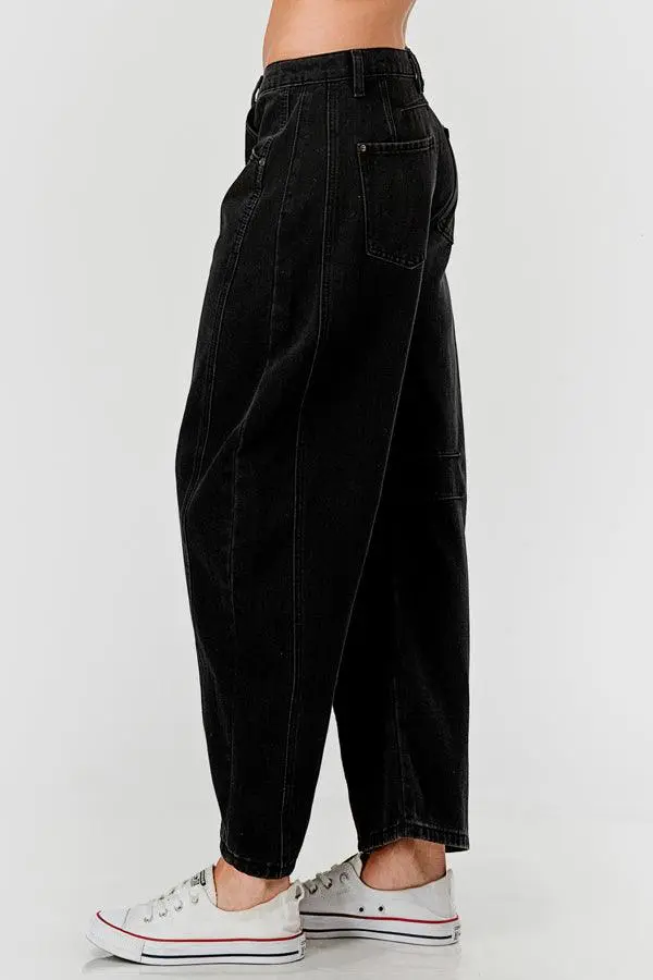Relaxed Mid Rise Barrel Denim Pants