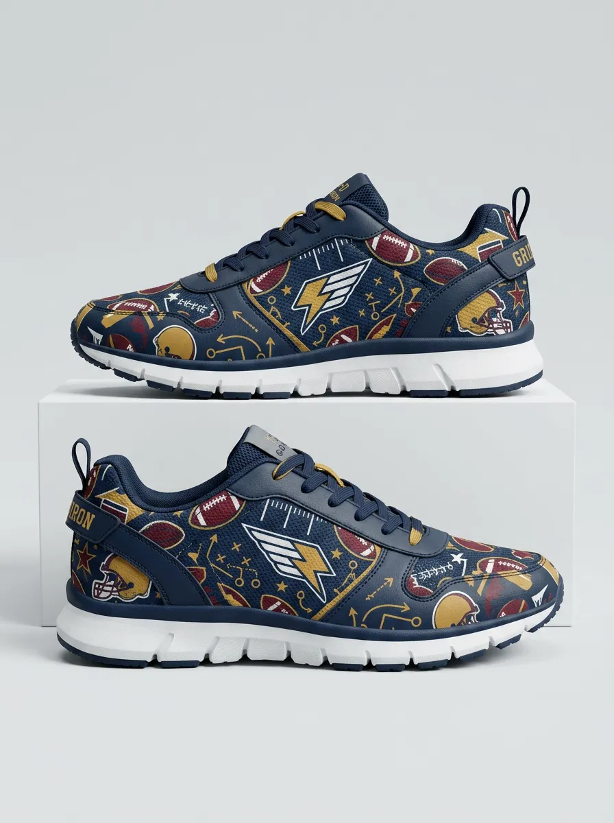 Classic Men's American Football Fan Helmet Pattern Printed Sneakers