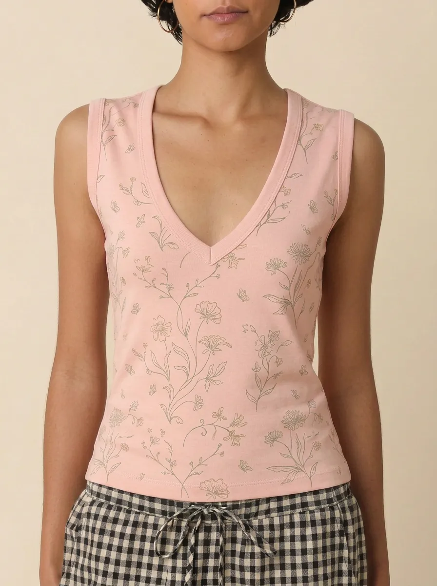 Women's Botanical Nature Lover Floral Butterfly Printed Tank Top