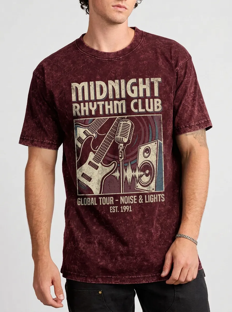 Men's Rock Band Music Lover Midnight Rhythm Club Printed T-shirt