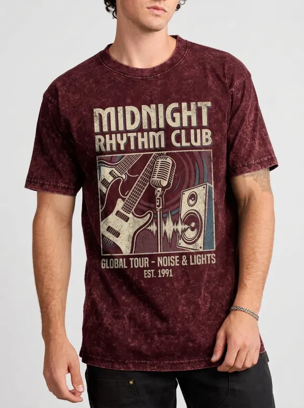 Men's Rock Band Music Lover Midnight Rhythm Club Printed T-shirt