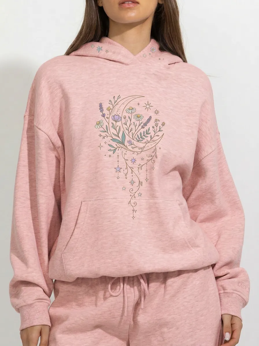 Women's Celestial Floral Moon Stars Printed Hoodie
