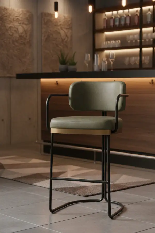 Leather Leather-Look Iron-Frame Bar Stool