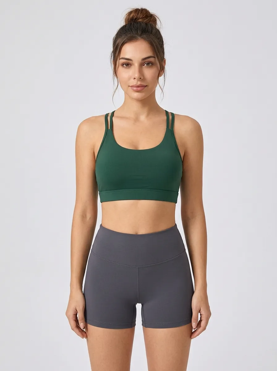 Women's Green Cross Back Workout Bra