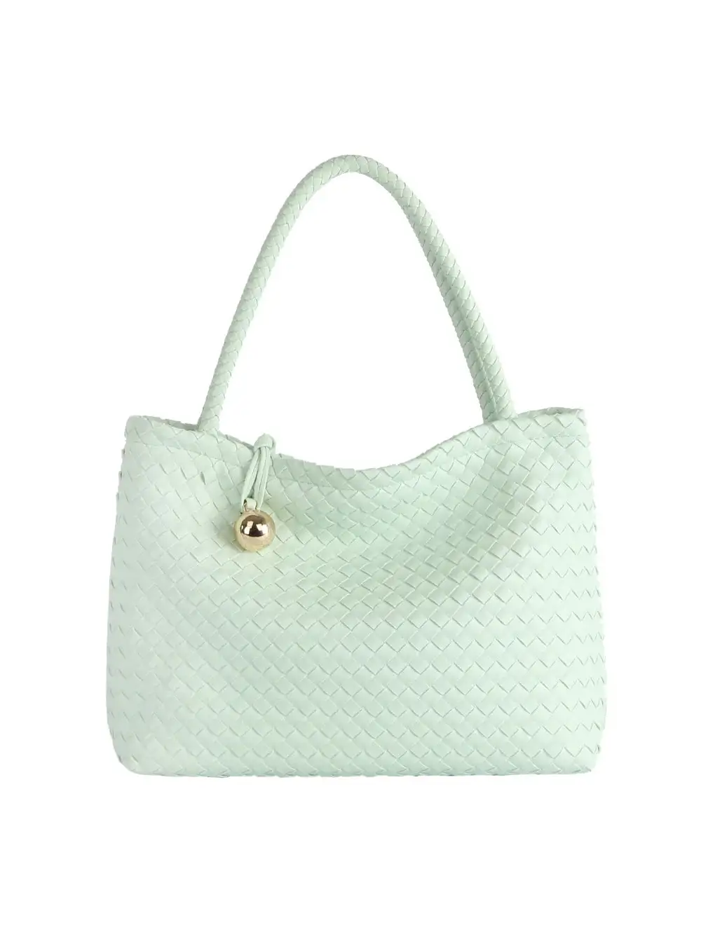 Relaxed Detail Woven Pocketed Faux Leather Shoulder Bag