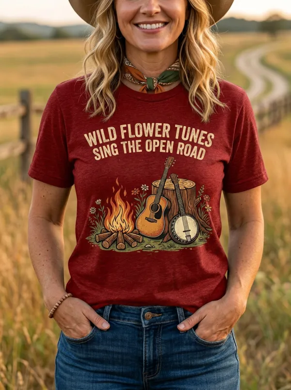 Country-Road Banjo Guitar Country Music Crewneck T-Shirt