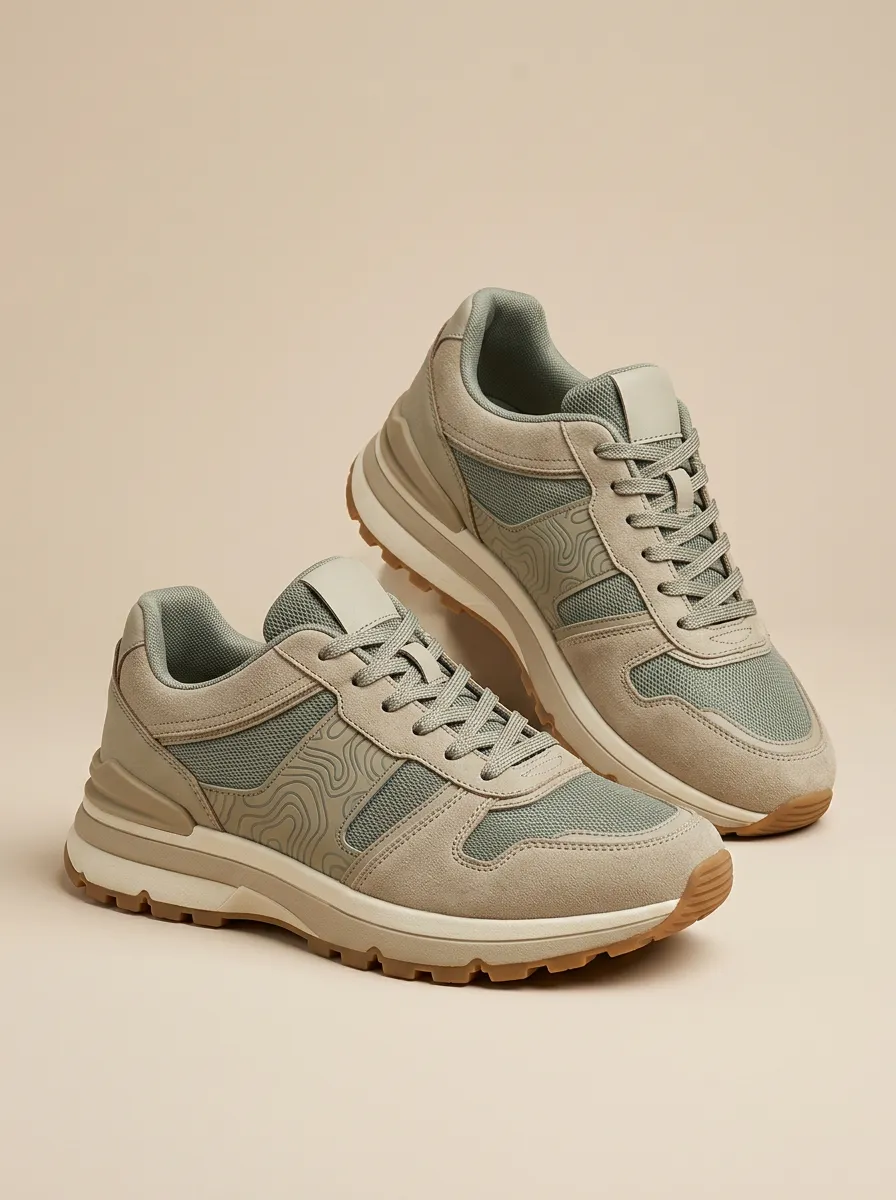 Unisex Streamlined Minimalist Topographic Pattern Print Sneakers