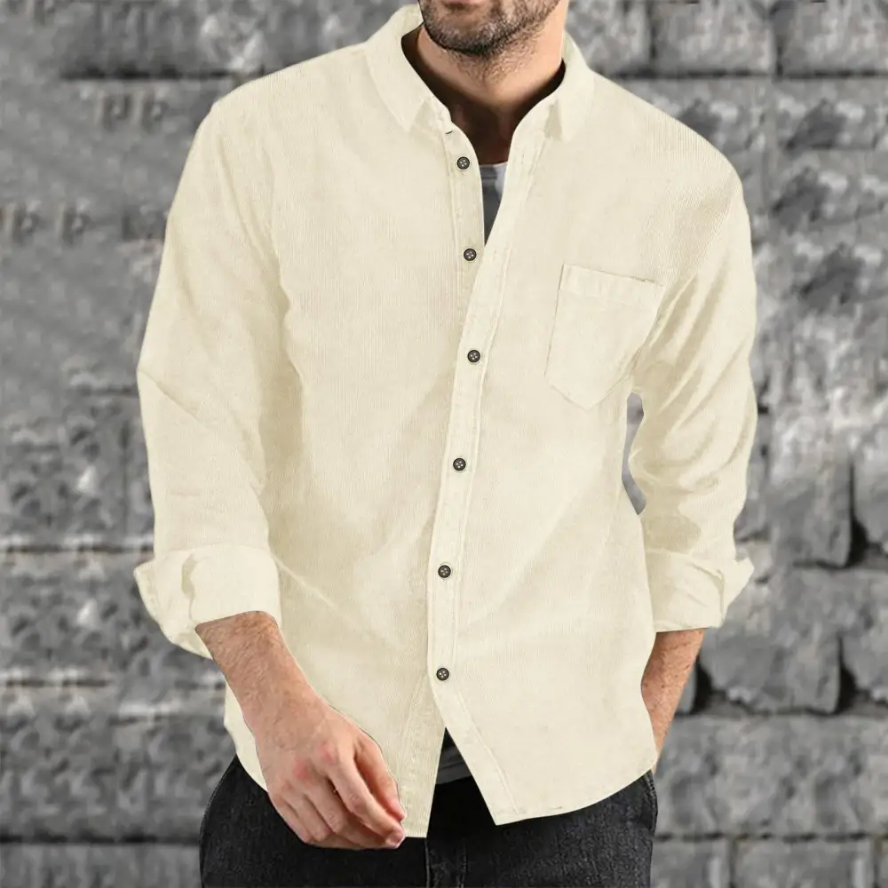Men's Elegant Cord Shirt With Practical Chest Pocket