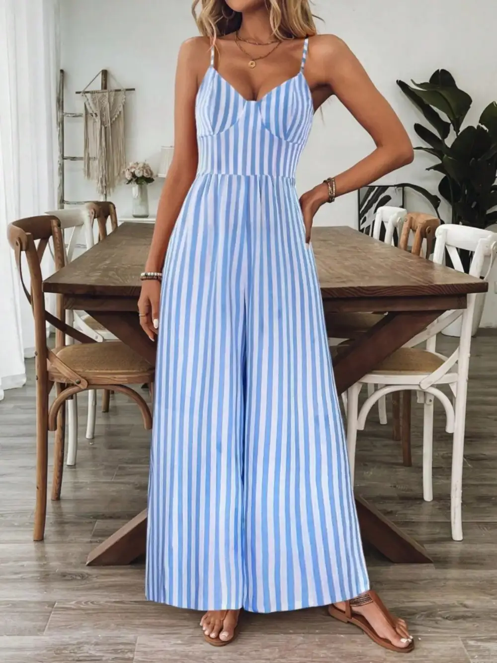 Spaghetti Strap Wide Leg Jumpsuit Accessory