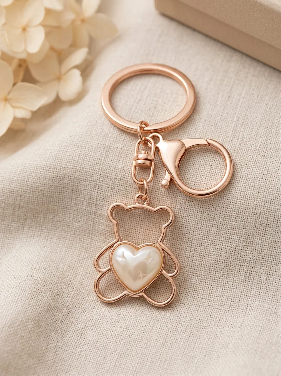Pearl Heart Bear Metal Elegant Gift Keychain