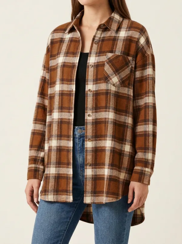 Simple Printed Plaid Plaid Long-Sleeve Shirt