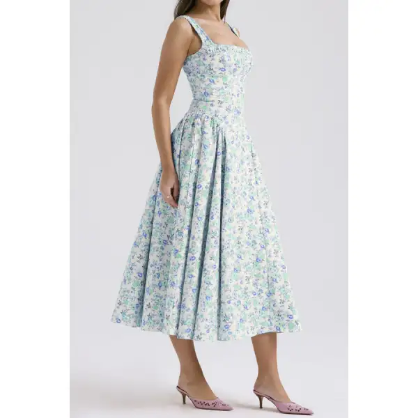 Wide Square Neck Wide Strap Midi Dress