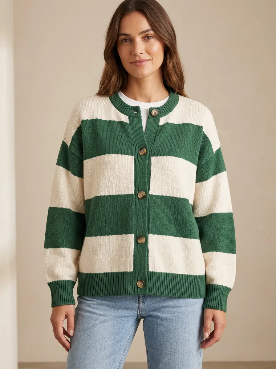 Relaxed Rugby Striped Knit Cardigan