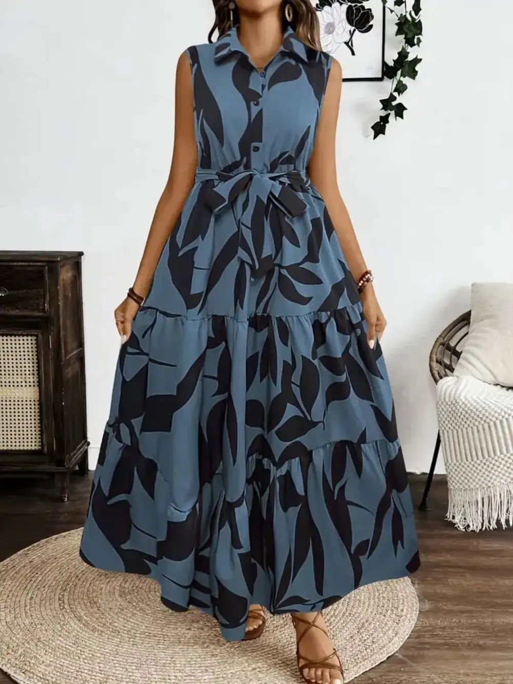 Textured Tie Detail Maxi Dress