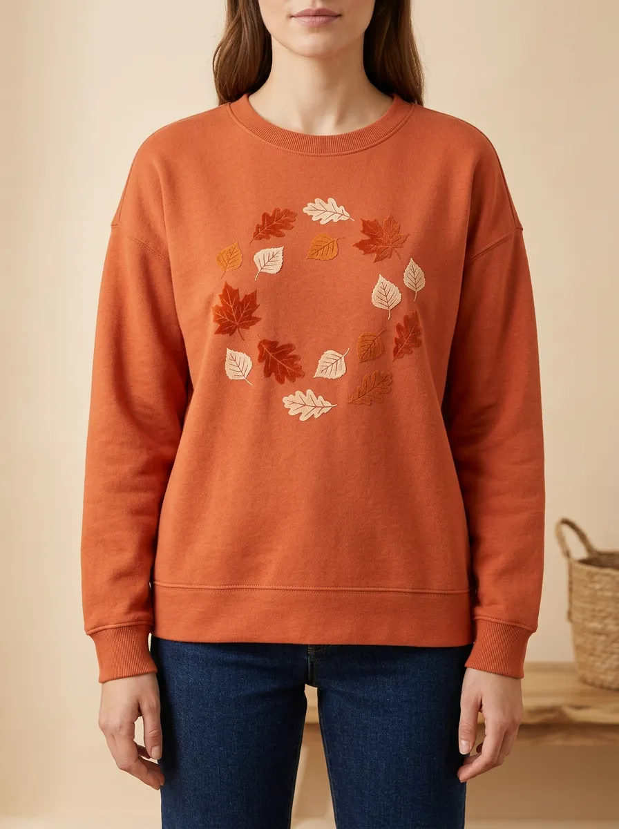 Printed Leaf-Motif Graphic Sweatshirt