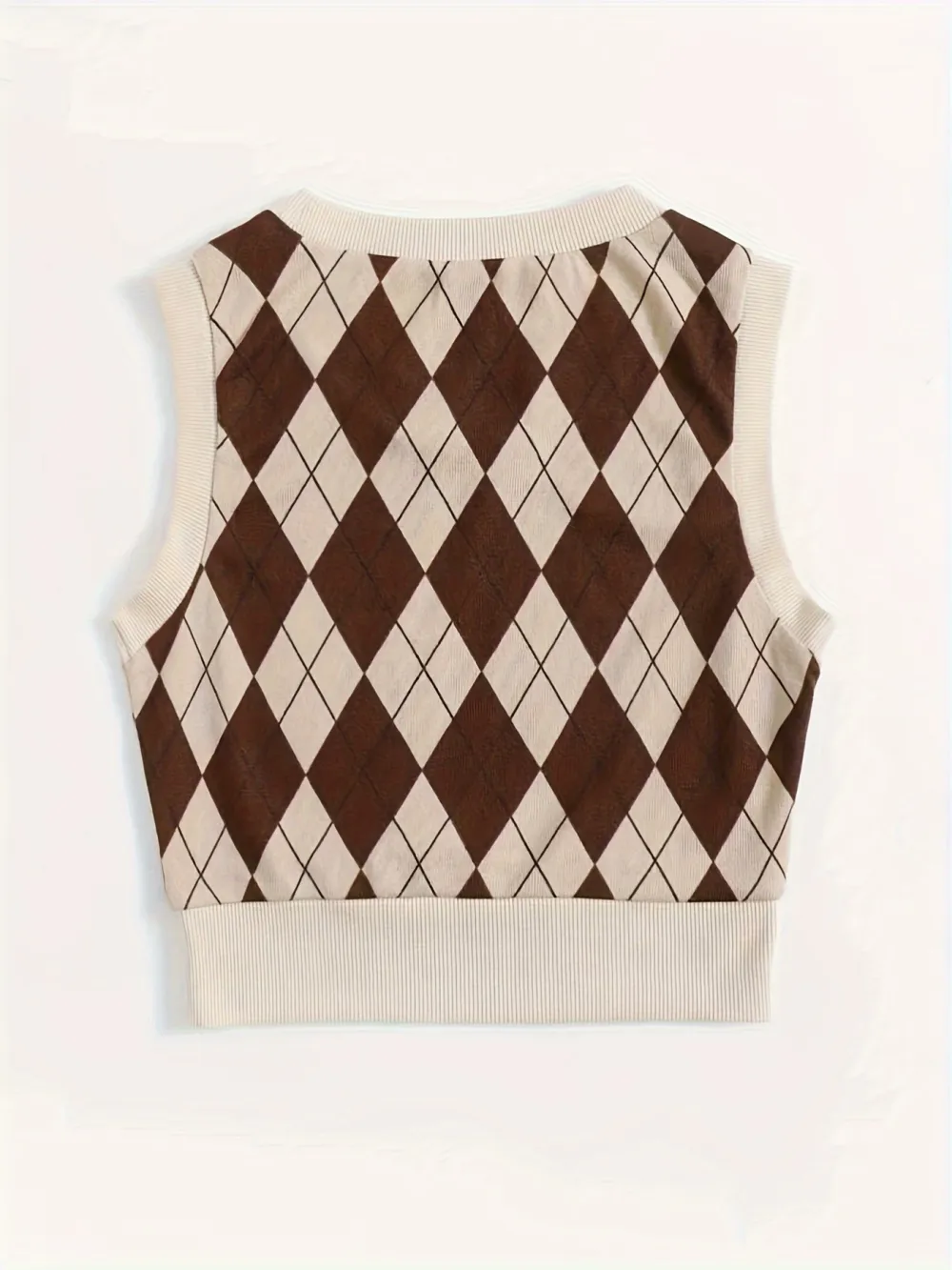 Argyle Pattern Crew Neck Top Thin Sleeveless Vest